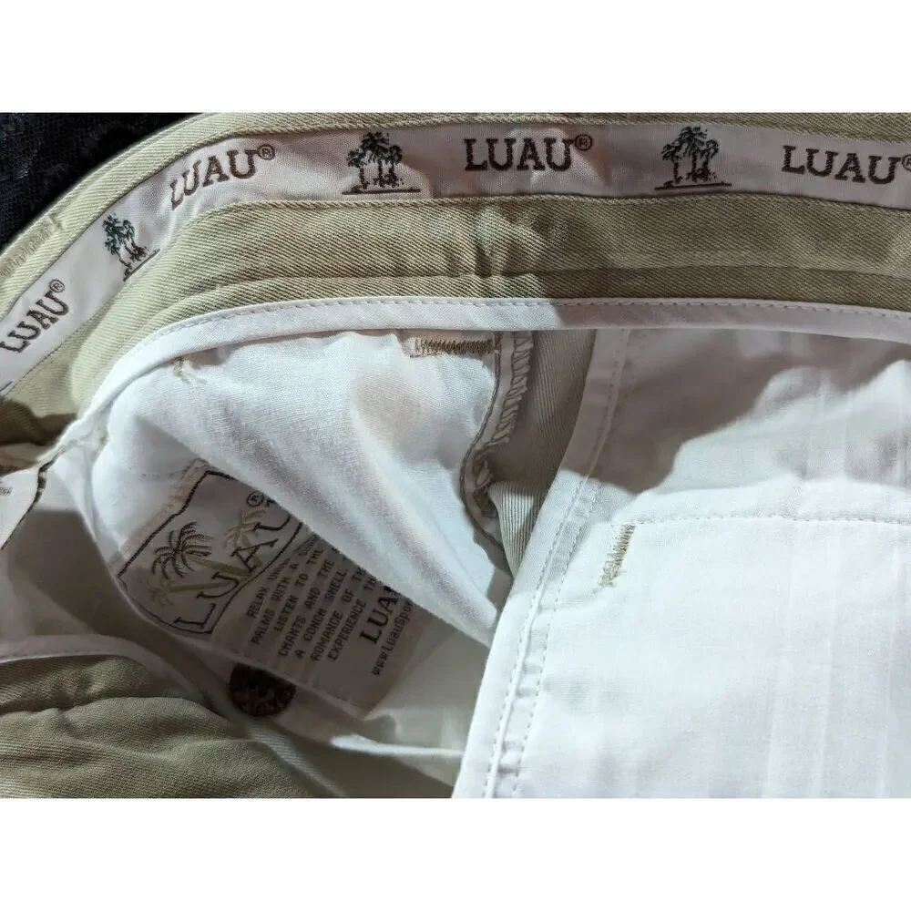 Luau Men's Tan Silk Flat Front High-Rise Pockets Casual Chino Shorts Size 32
